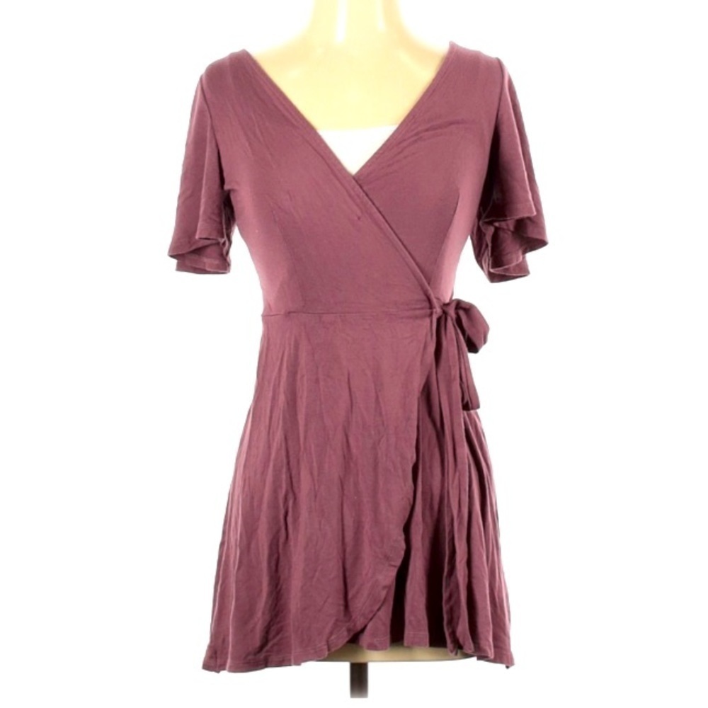 Charlotte Russe mauve faux wrap stretch tunic top xs